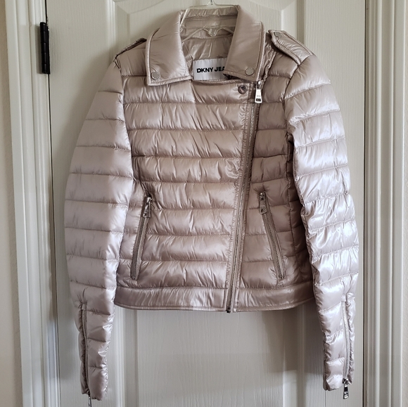 DKNY Jeans Women's Lightweight Zip-Front Moto Puffer Jacket XS - Picture 1 of 15